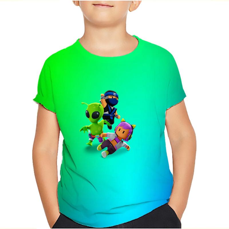 Çocuklar Stumble Erkekler Tişörtleri Stumble Oyunu Karikatür 3D Baskı Kısa Kollu Erkek/Kız O-Yaka Moda Tişört Erkek Çocuk Tişörtleri Üstler Giyim