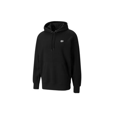 Puma Unifarbener Logo-Print Kordelzug-Hoodie mit langen Ärmeln Herren-Hoodie Schwarz 533040-01