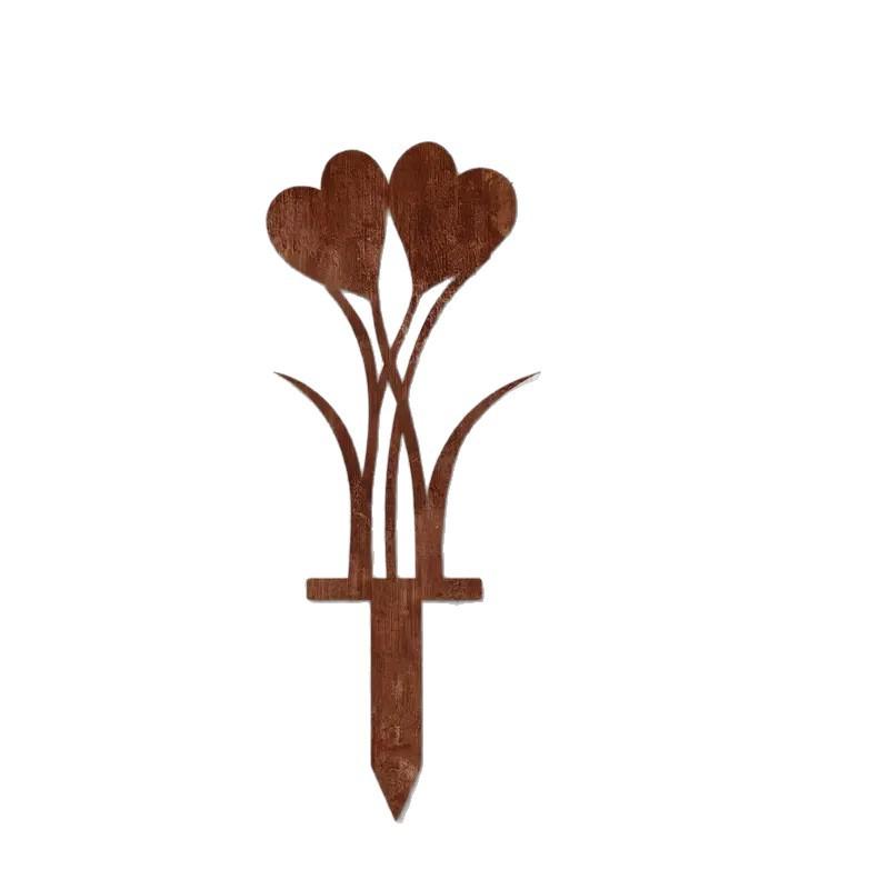 Metal Decorative Hearts Garden Stakes, Welcome Yard Sign Stakes, Arrangement Ornaments for Courtyard Lawn, Rusty Outdoor Decorations 1pc