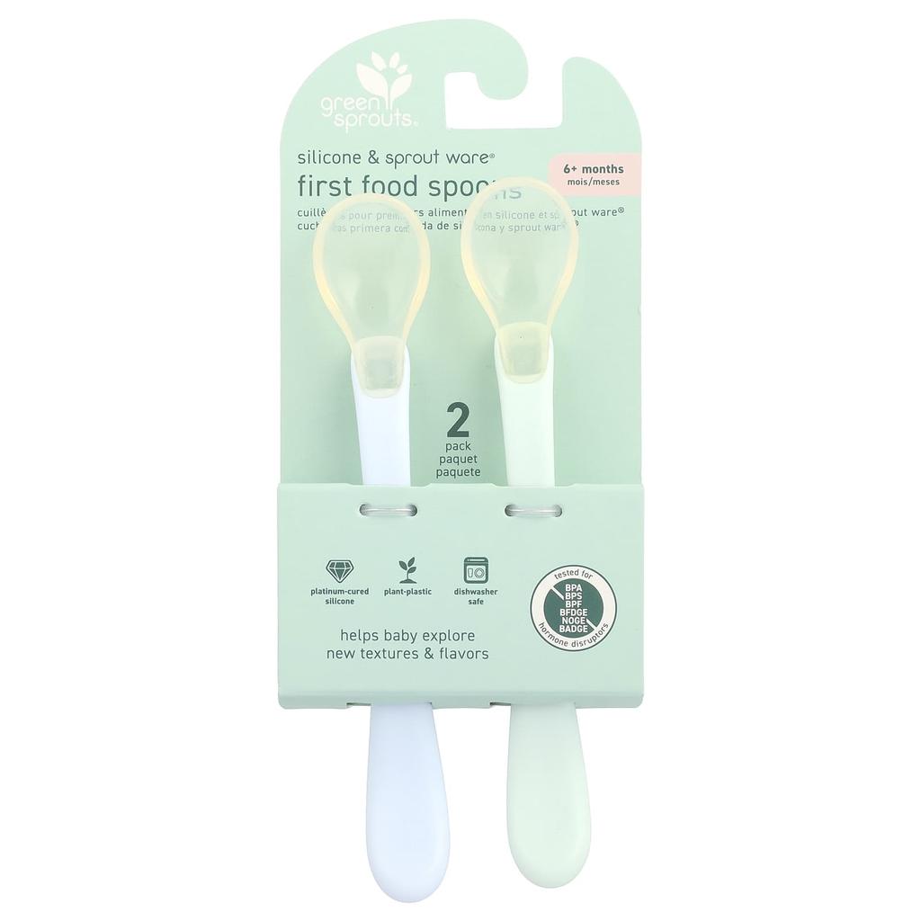 Green Sprouts, Silicone and Sprout Shield®, First Spoon, 6+ Months, Light Eaight, 2-Pack