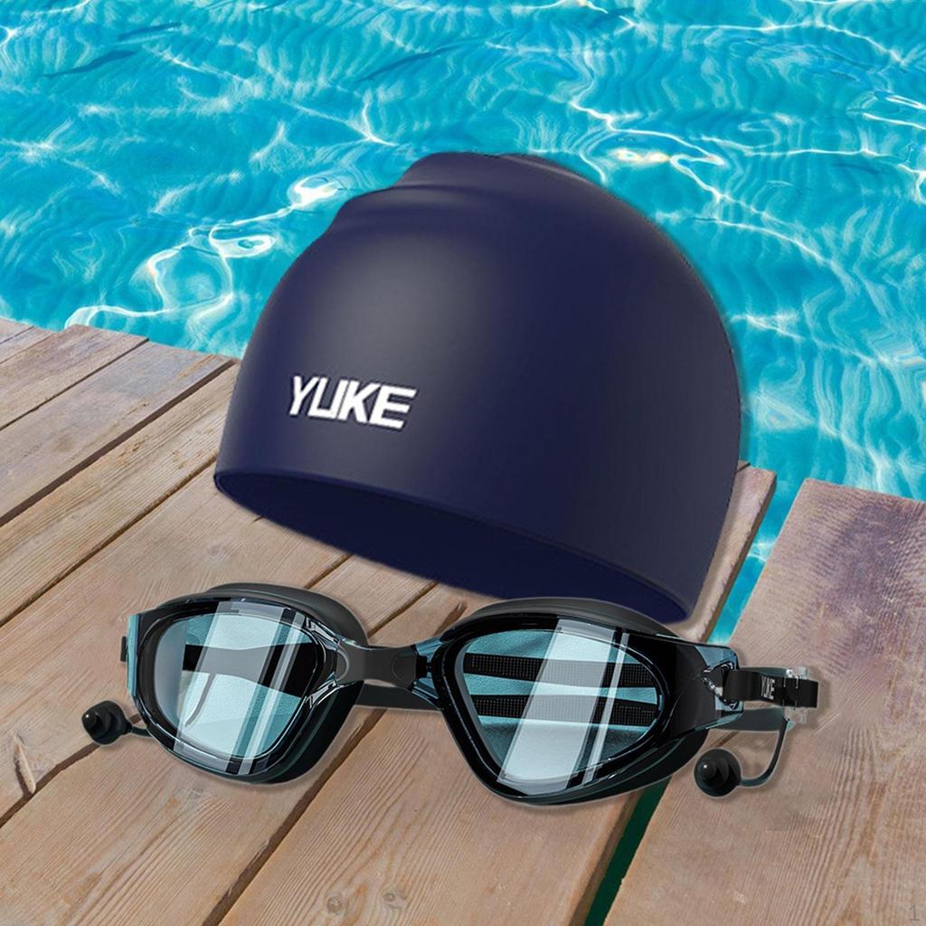 Swim Goggles with Swimming Cap Silicone Adjustable for Women and Men Eyewear No
