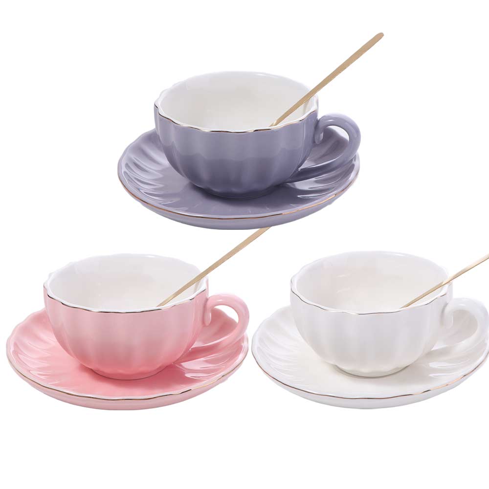 Ceramic Pumpkin Coffee Cup Light Luxury Tea Cups Coffee Cup Spoon Plate Set  For Home Office