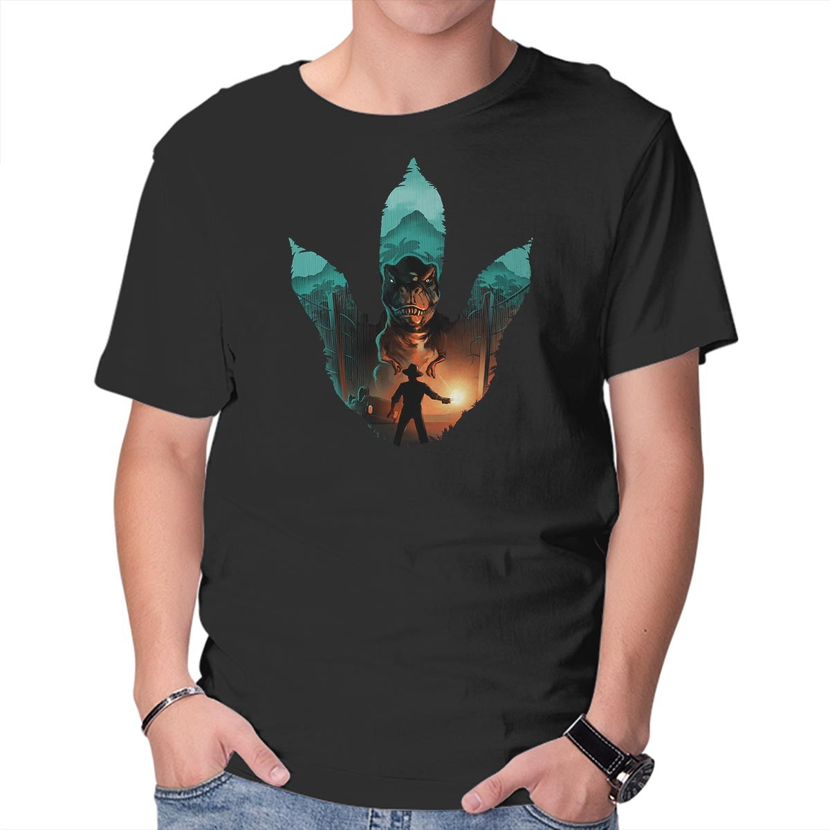 Unisex Crew Neck T-Shirt Jurassic Footprint Graphic Short Sleeve Casual Tee L
