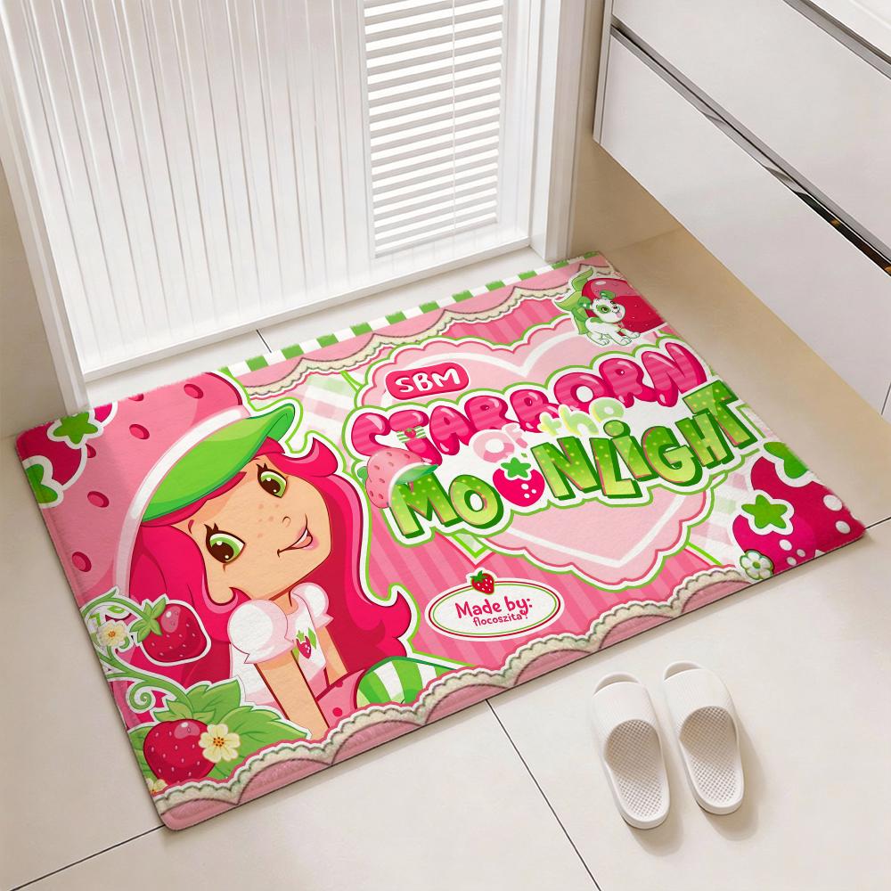 Classic Cartoon S-Strawberry Shortcakes Floor Mat Soft Thickened Flannel Door Mat Non-Slip Living Room Rug Home Decor