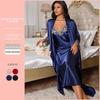 Ensemble Pyjama Femme Dentelle Col en V Soie Imitation - Sexy Long Débardeur Chemise de Nuit Deux Pièces Vêtements d'Intérieur