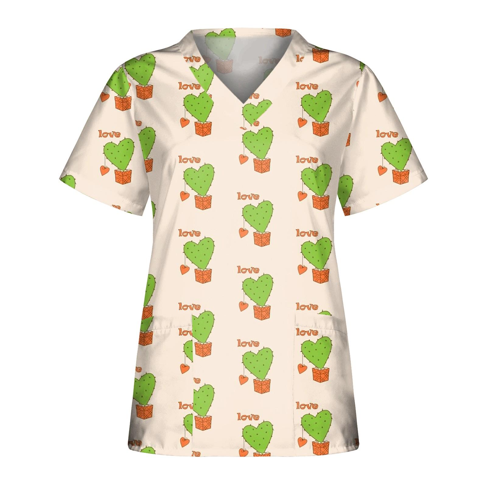

Women s Casual Wear Printed Short-sleeved V-neck Tops Workwear Pocket Tops L хакі