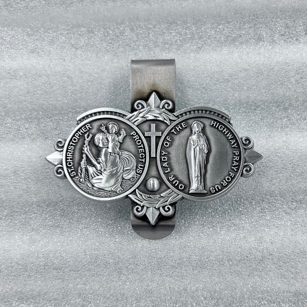 Religious Medal Clip Accessory Patron Saint Christopher Car Visor Clip for New Drivers Catholic Gift Pin Clip