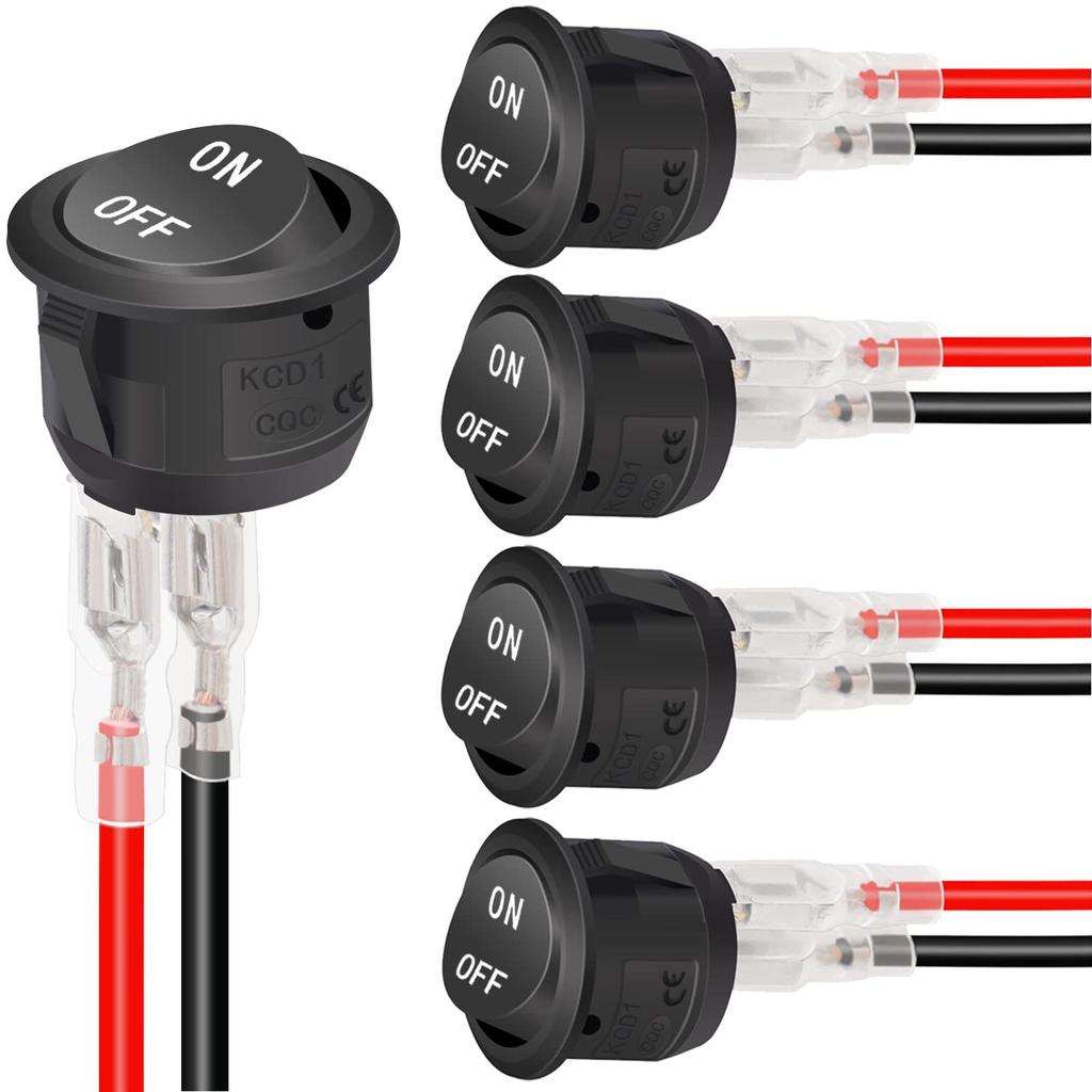 2/5PCS 12V Round Rocker Switch AC 6A/250V 10A/125V SPST 2 Pin 2 Position On/Off Toggle Switch for Car Boat Automotive RV Black
