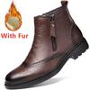 Fashion High Quality Genuine Leather Men Chelsea Boots Luxury Brand Brogue Shoes Fashion Casual Warm Plush Ankle Boots Snow Basic Boots