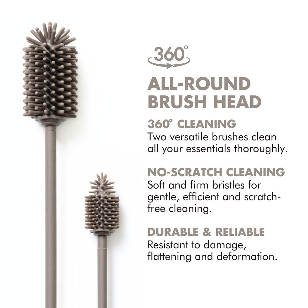 GrandTies Silicone Bottle Cleaning Brush Set Extra Long Bottle Brush for Narrow Neck Bottles, Water Bottles, Cups, Mugs, Blender Bottles, Tumblers,