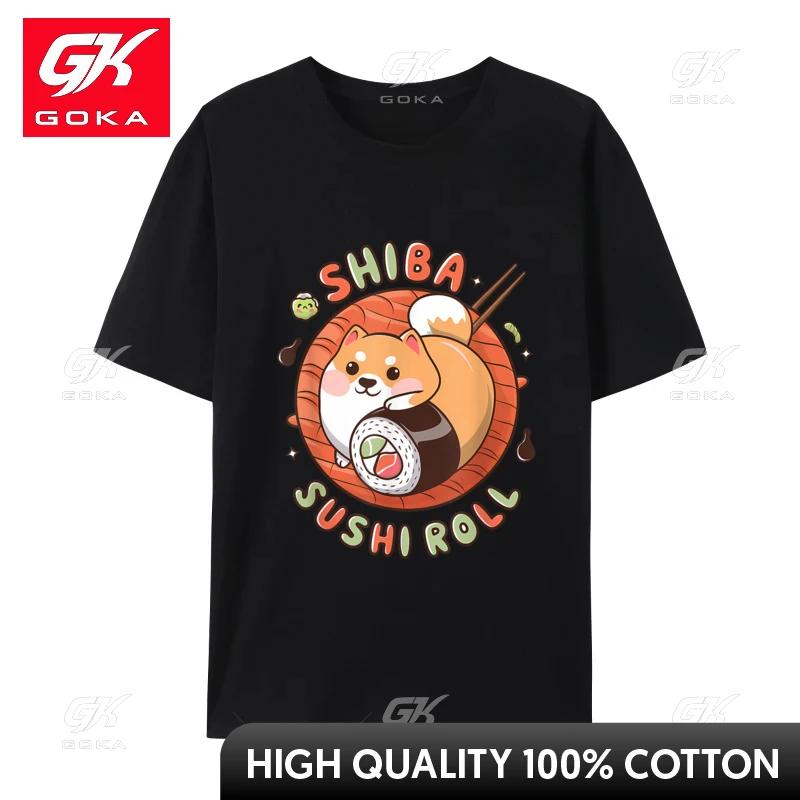 Shiba Sushi Roll Kawaii Dog Japanese Food Pun Cheap Unisexs Tshirts Normal Casual Tops Tees Cotton Fabric TeeShirt Autumn