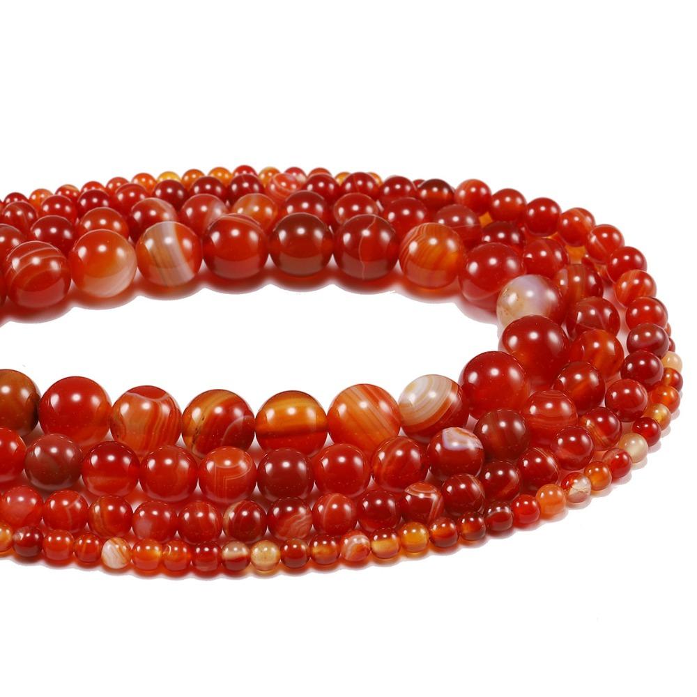 Red Beads Round Carnelian Natural Banded Agat Natural Stone Charm Beads For Jewelry Making DIY Bracelet Necklace 4 6 8 10 12 Mm