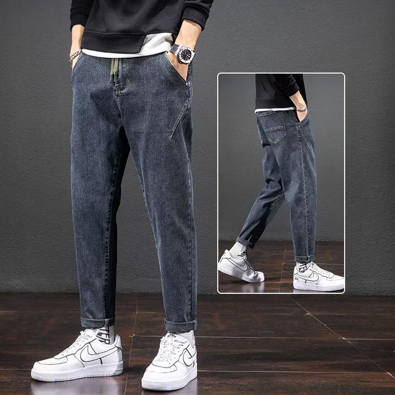 

Мужские джинсы-шаровары с эластичной резинкой на талии: Стройный, стильный и модный на весну, осень и зиму 3XL темно-синий