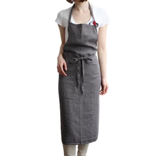 

Glaswe Linen Apron, Approximately 100cm Wide, 96cm Long, Cafe-Style, Covers Your Bottom, Simple Design with Pockets, Suitable for Home Use (Gray)