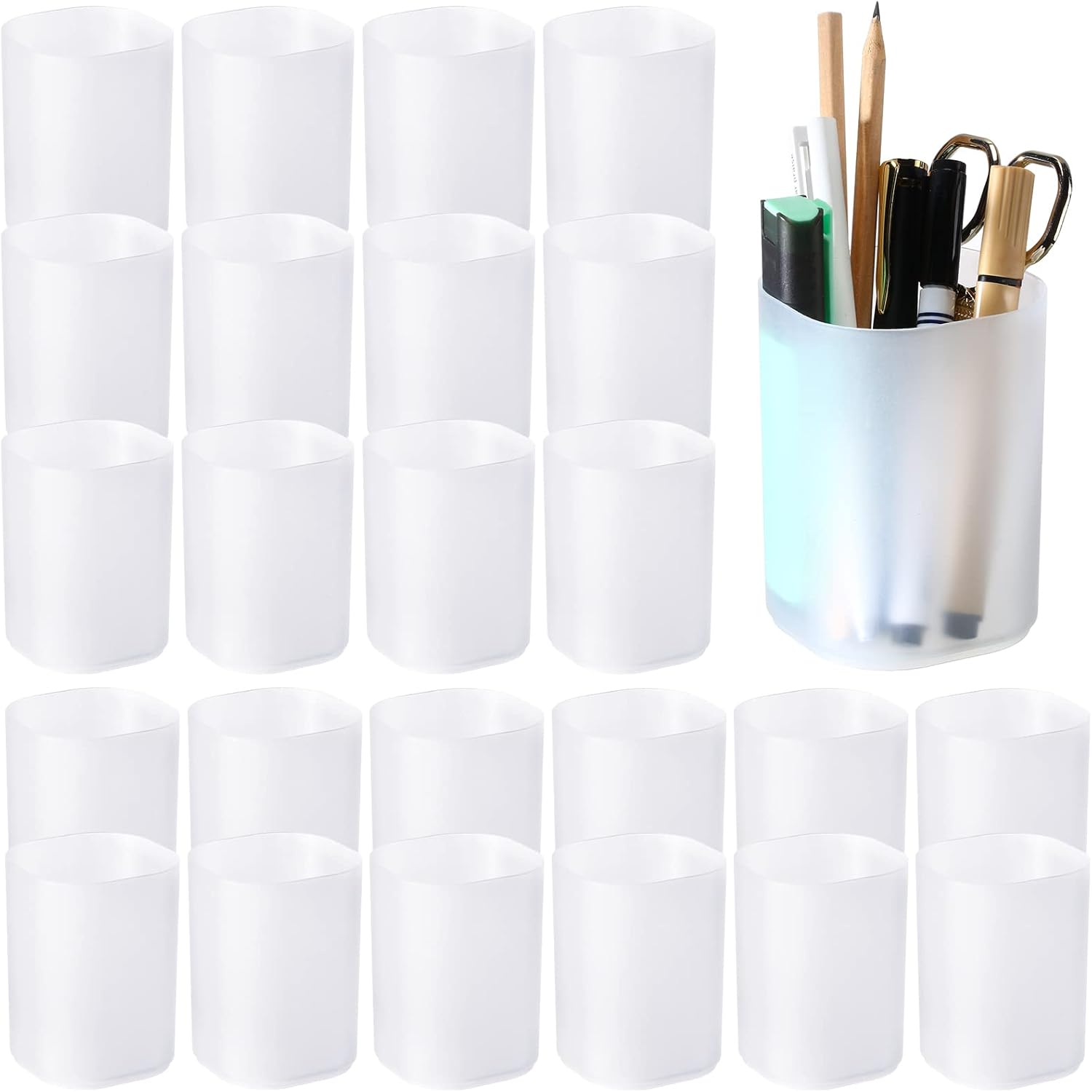 

24 Pcs Translucent White Plastic Pen Holder Bulk Pencil Storage Cup Makeup Marker Holder Organizer for Stationery Office Home