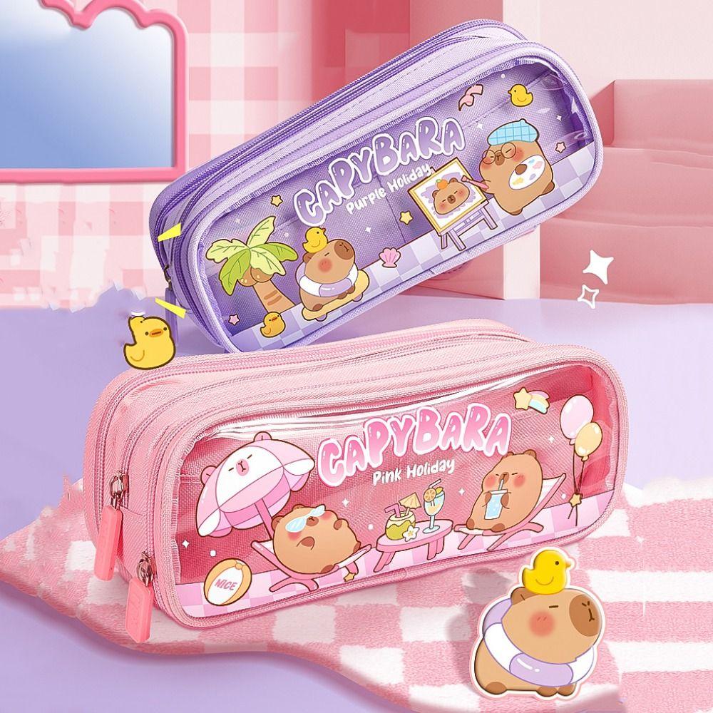 Letter Cartoon Pencile Case Zipper Stationery Holder Sweet Capybara Pencile Bag School