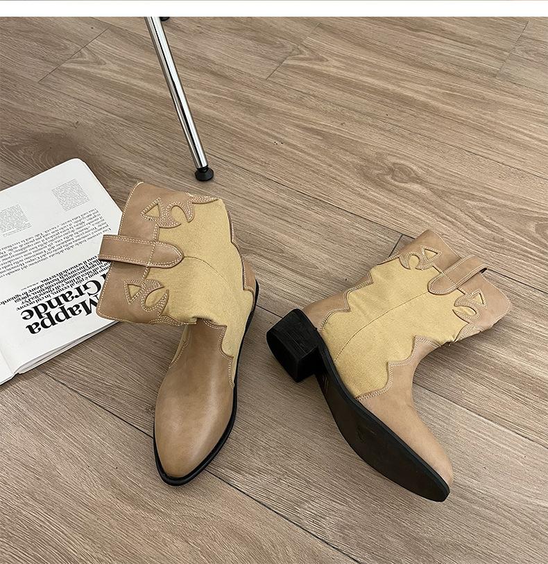 

модные ковбойские ботильоны средней высоты для женщин 2024 года, ковбойские модные вестерн-сапоги для женщин, вышитые повседневные ботинки с острым носком, женская обувь 39 абрикосовый