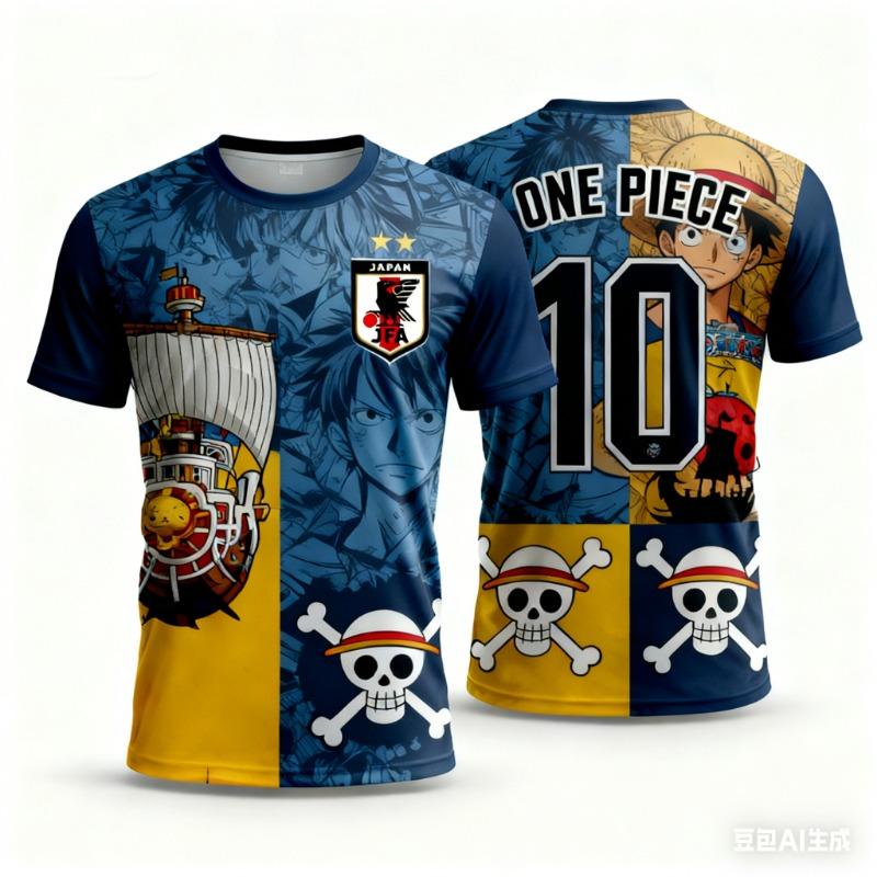 2526 New Bandai Anime One Piece Luffy Summer Jersey T-shirt Oversized 3D Adult and Children's Multifunctional Christmas Jersey