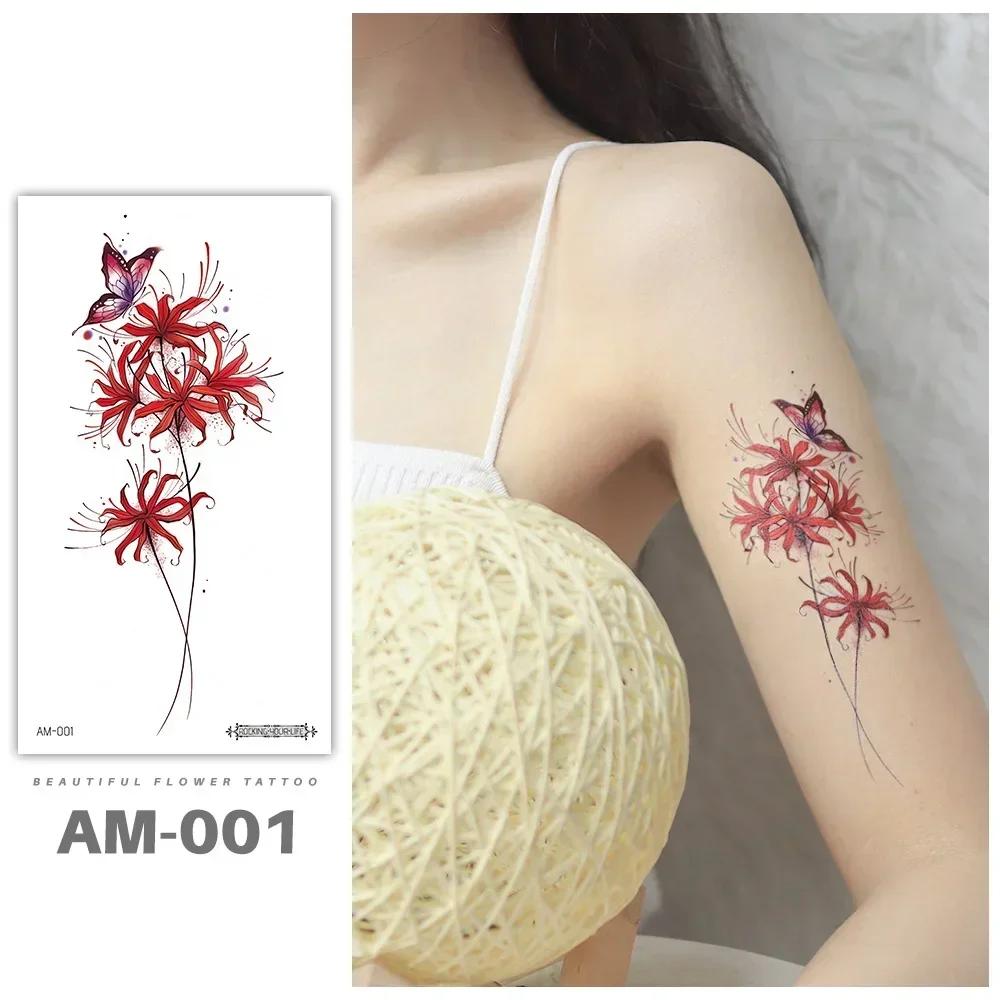 

Hot New Fake Long-time Timchapel Tattoo Temporary Waterproof Stickers Sexy Girls Red Flower Body Art Ephemeral Tattoos for Women