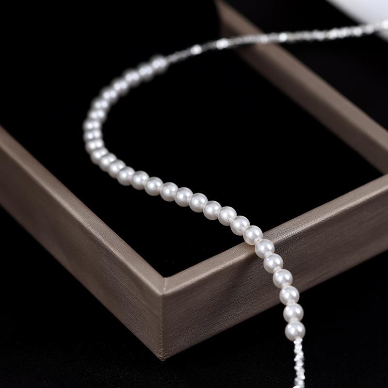 Banyan Tree S925 Silver Pearl Clavicle Necklace: Women's Luxury Niche Design with Broken Silver Accents