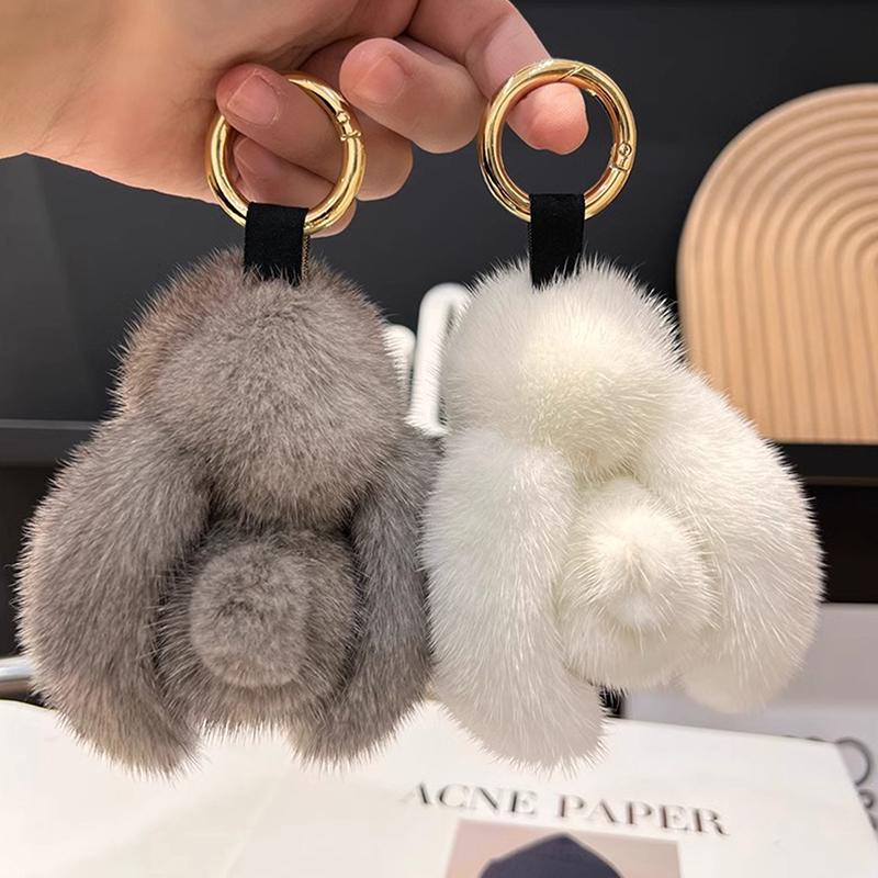Cute Fluffy Rabbit Keychain Ring Plush Pompon Rabbit Doll Key Chain Backpack Pendant For Couple Car Key Ring Jewelry Gifts