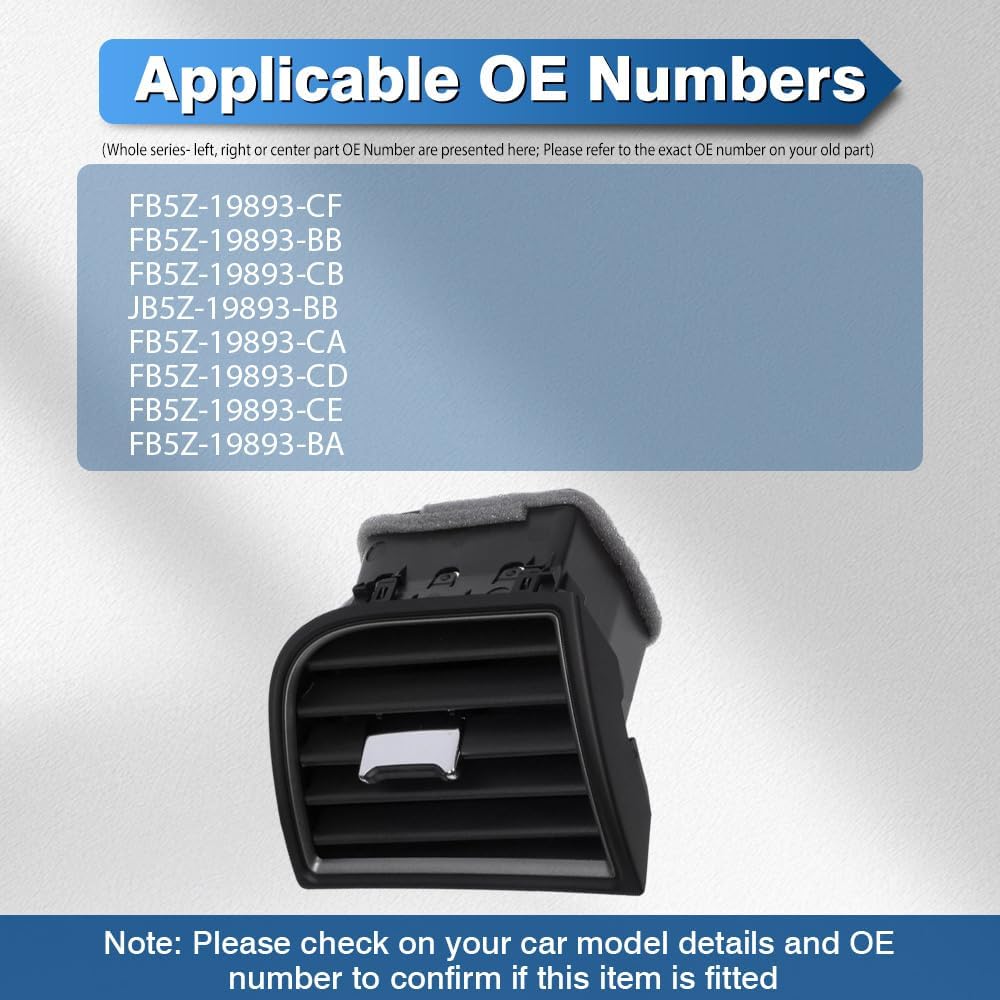 Riloer Air Vent Louvre Assembly, Dashboard Air Conditioning Outlet, Replaces FB5Z-19893-CF-B, FB5Z-19893-BB-B, Compatible with Ford Explorer