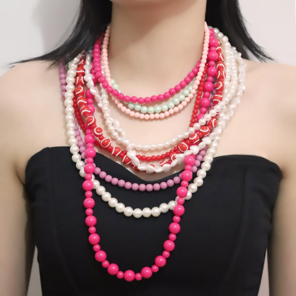 New Baroque imitation pearl multi-layer fashion retro ethnic style necklace Bohemian exaggerated foreign trade model