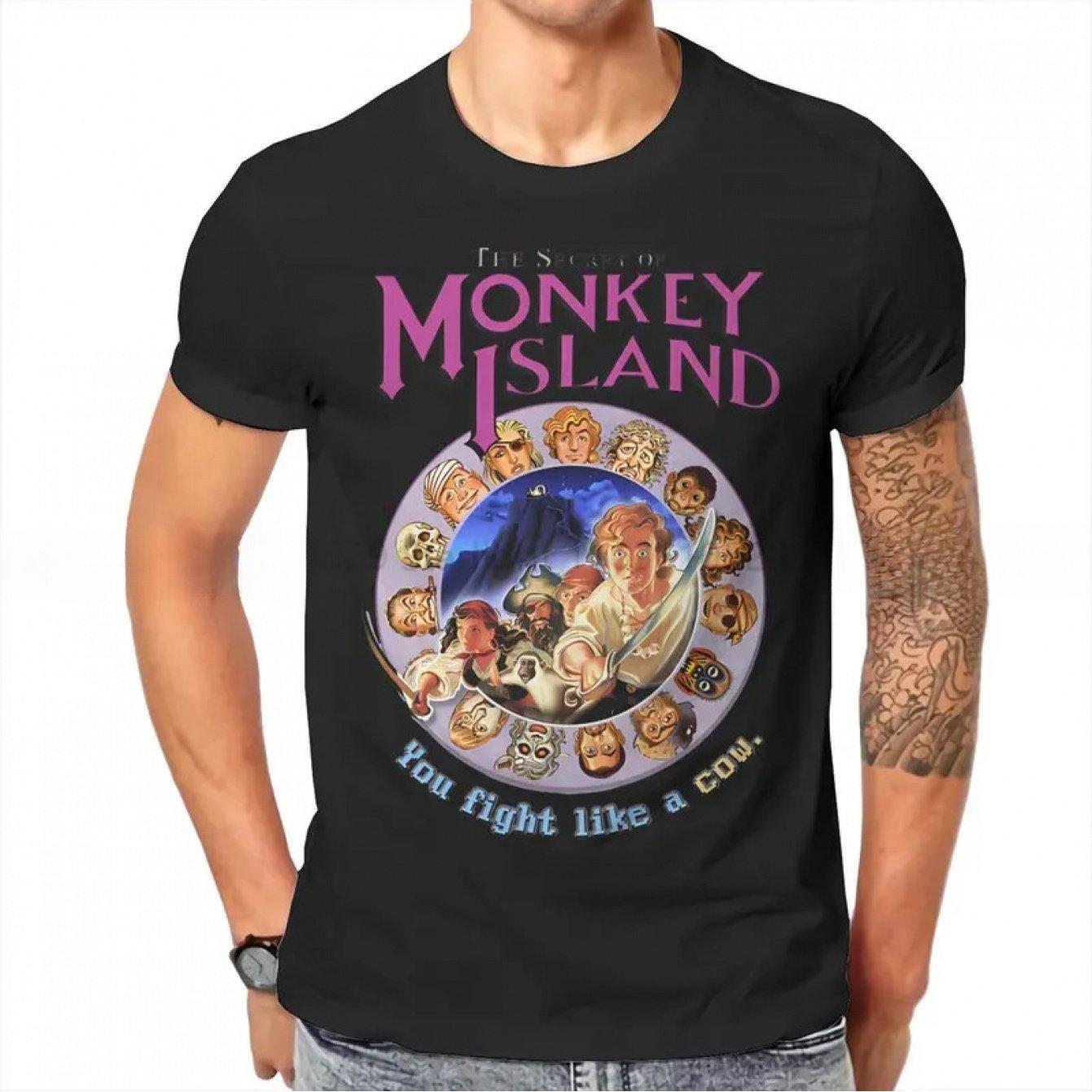 Mens Secret of Monkey Island Vintage Gaming TShirt Retro Monkey Island Graphic Tee with Monkey Island Logo Fight Like A Girl M