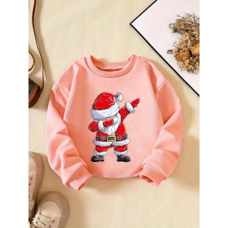 Kids Sweatshirt Christmas Santa Claus Printed Sweatshirt, Casual Crew Neck, All-Season Loose Fit with Slight Stretch, Alphabet Pattern