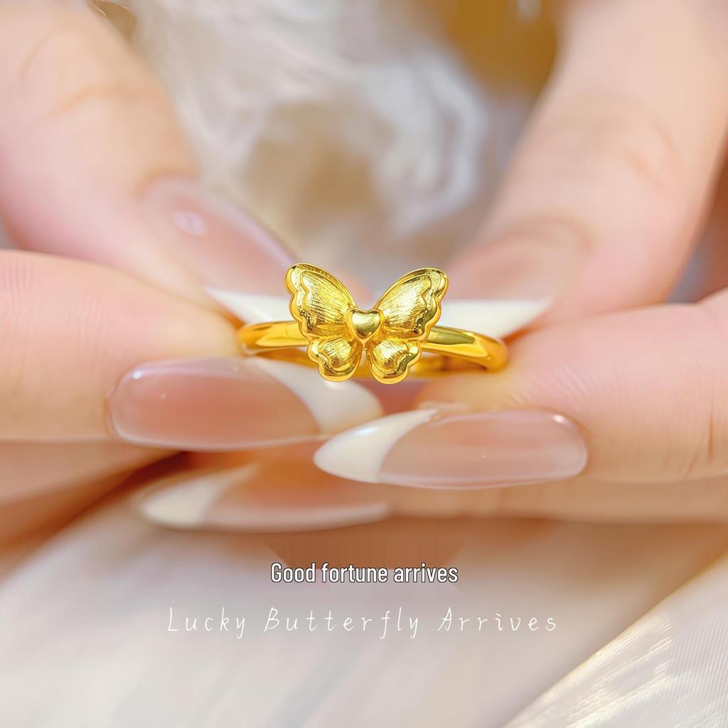 Gold-Plated Brushed Butterfly Ring: Elegant Adjustable Women's Fashion Jewelry