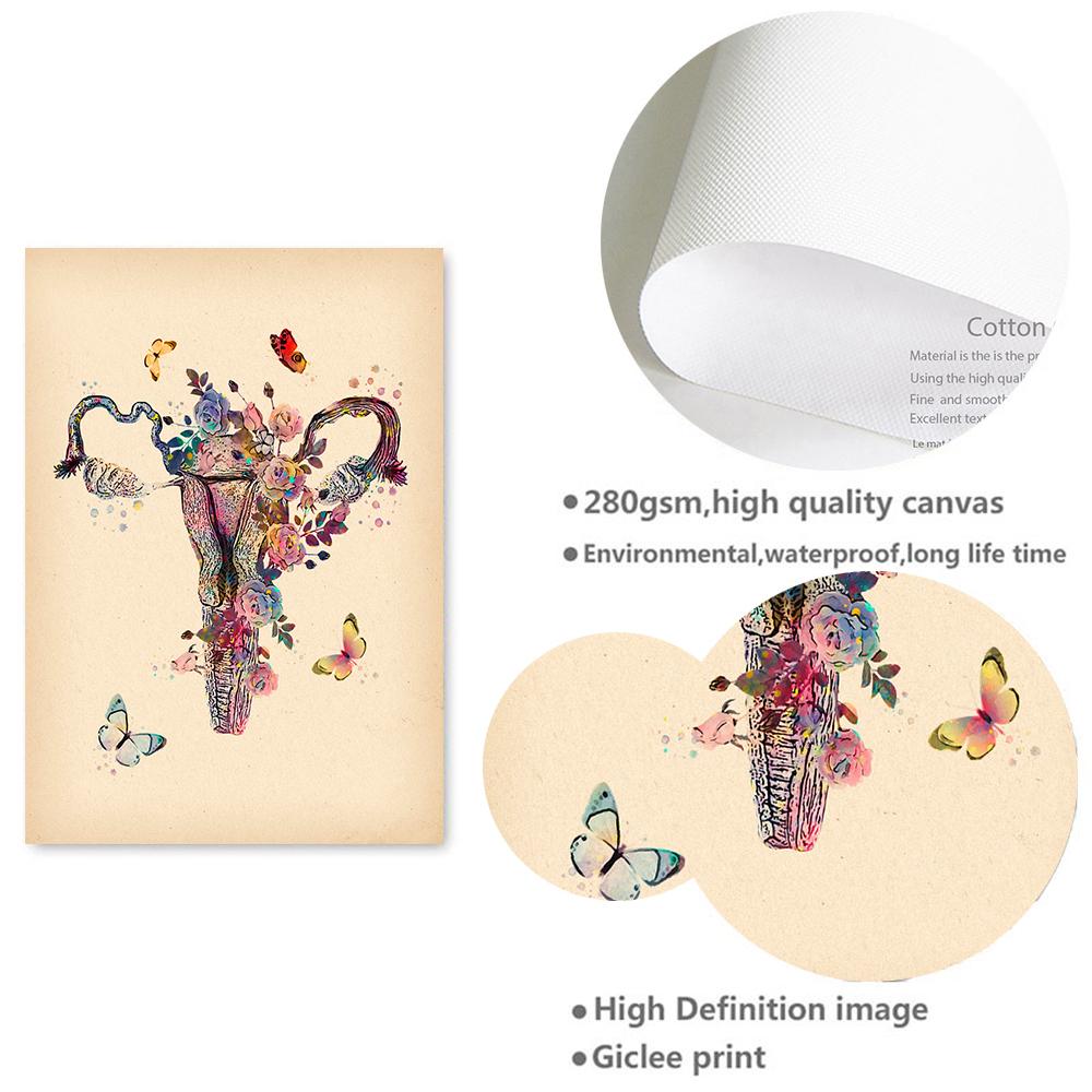 Floral Woman Anatomy Print Wall Art Midwife Gift Gynecologist Medical Education Poster Canvas Painting Pictures for Living Room