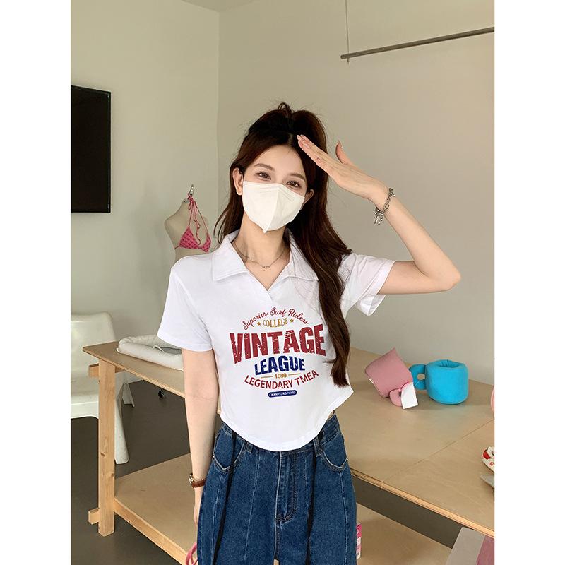 

2025 Women s Slim Fit V-Neck Polo - Summer Short Sleeve Waist-Cinching Top 2XL (120-130 jin)