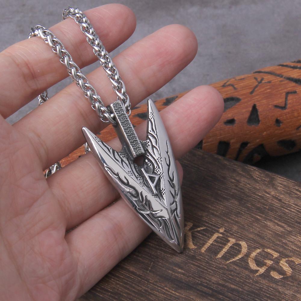 Odin's Spear Gungnir Viking Necklace For Men with Rune Symbol Labradorite Norse Pagan Jewelry Gift