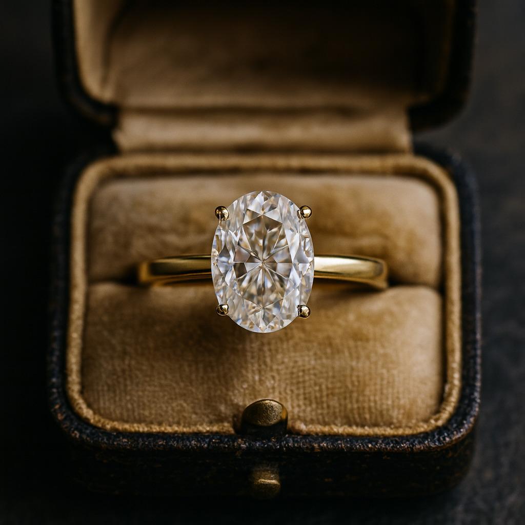 Oval Cut Diamond Ring – Yellow Gold Plated Solitaire Ring, Engagement, Wedding, Anniversary, Promise Ring, Gift for Her