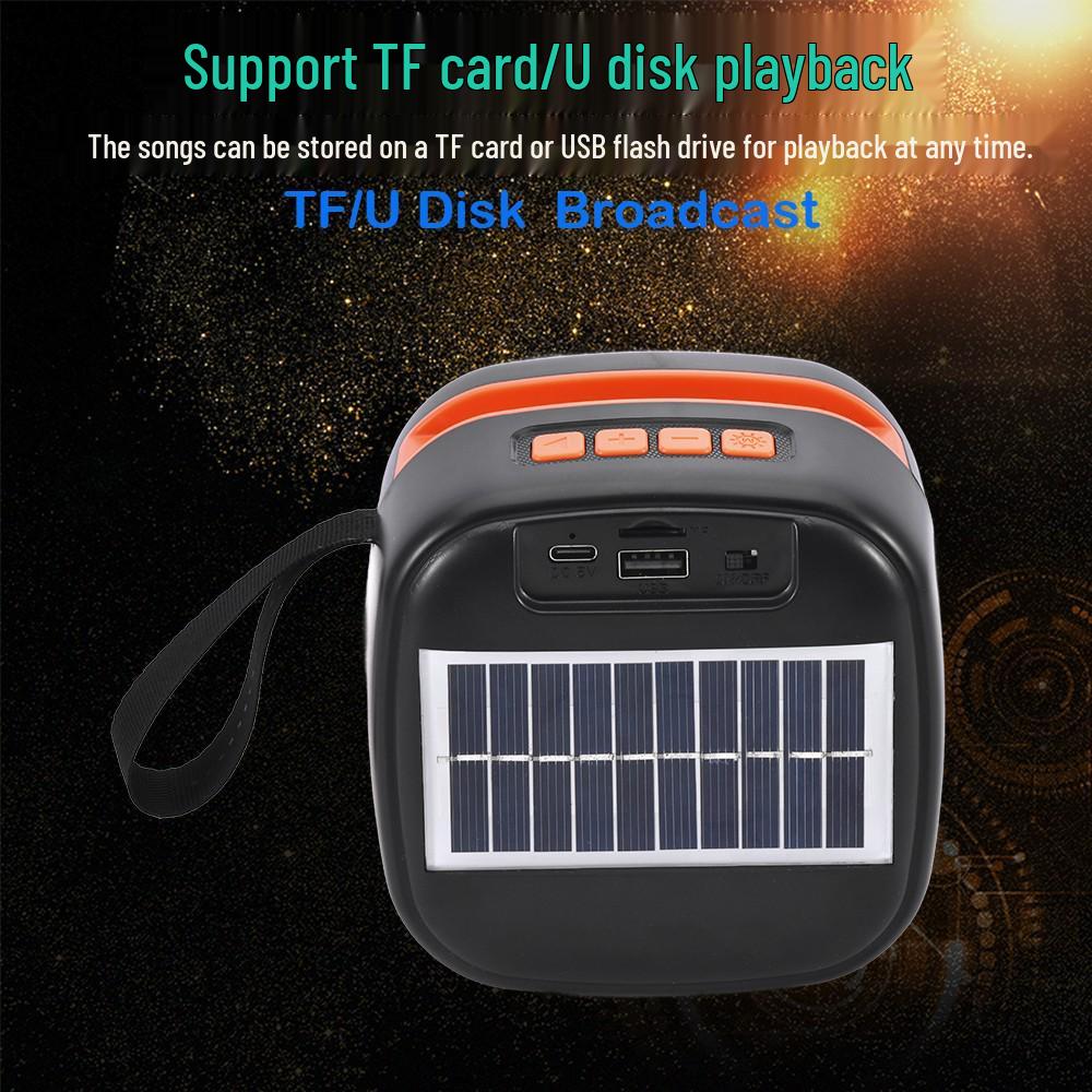Southeast Asia & Africa Portable Wireless Bluetooth Speaker with Solar Charging, USB, Card Slot & Seven-Color LED Lights.