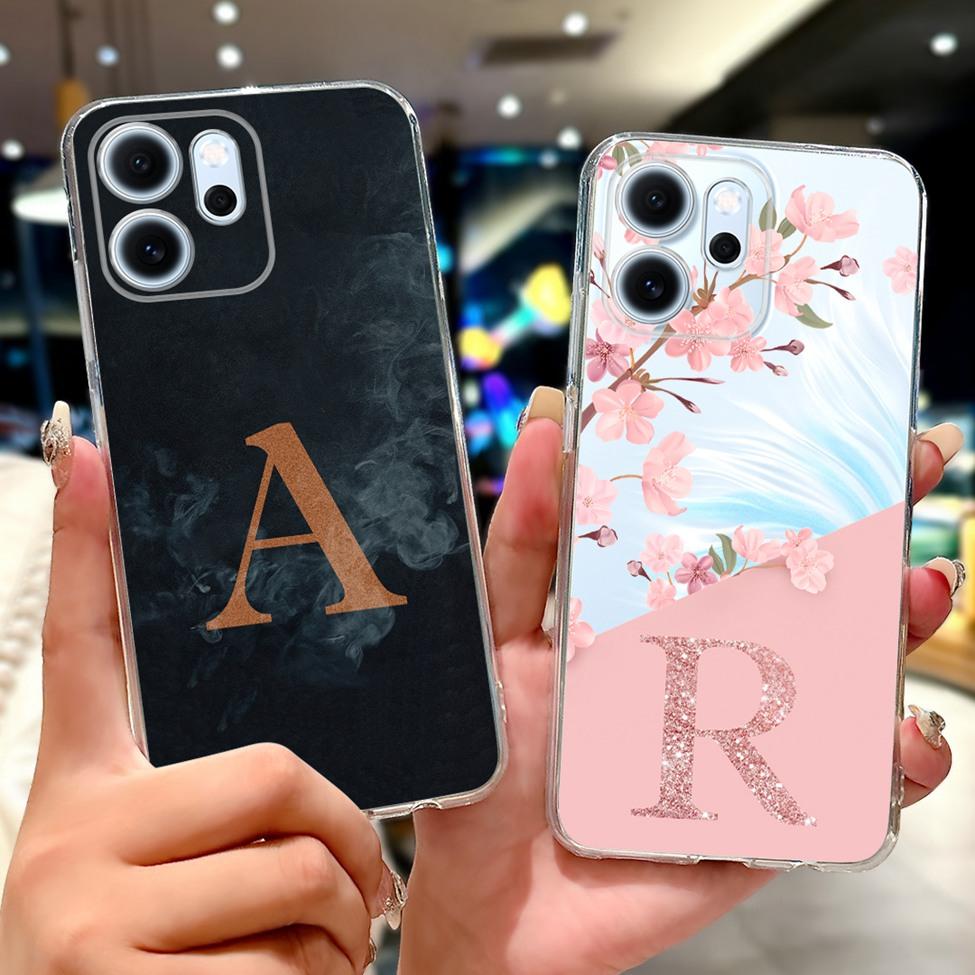 For Oppo Reno 14F CPH2743 Case For Oppo Reno14 F Cover Transparent Luxury A-Z Letters Fashion Flowers Crown Soft Bumper Casing