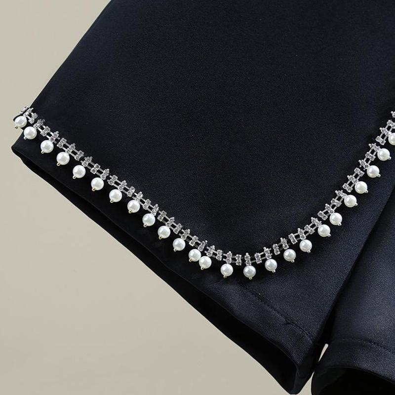 Pantalones cortos de traje con incrustaciones de diamantes con cuentas Pantalones anchos de cintura alta elegantes para mujer