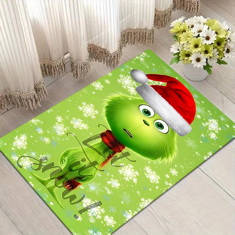 Grinch Christmas Style Crystal Velvet Rug, Soft Anti‑Slip Crystal Velvet Carpet for Living Room Bedroom Home Decor