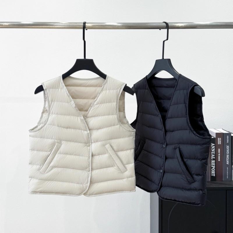 Womens Short Lightweight Down Vest V-Neck Sleeveless Inner Wear Winter Daily