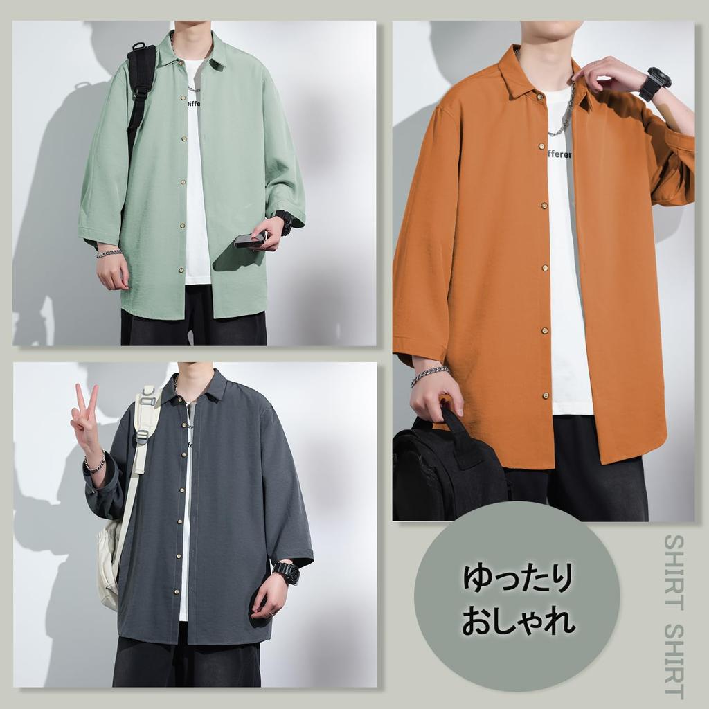 FUZHIHUA Solid Loose Plus Sizes Men's Shirt, 3/4 Sleeve, 5/8 Sleeve, Summer, Casual, Stylish, Color, Fit, Lightweight,