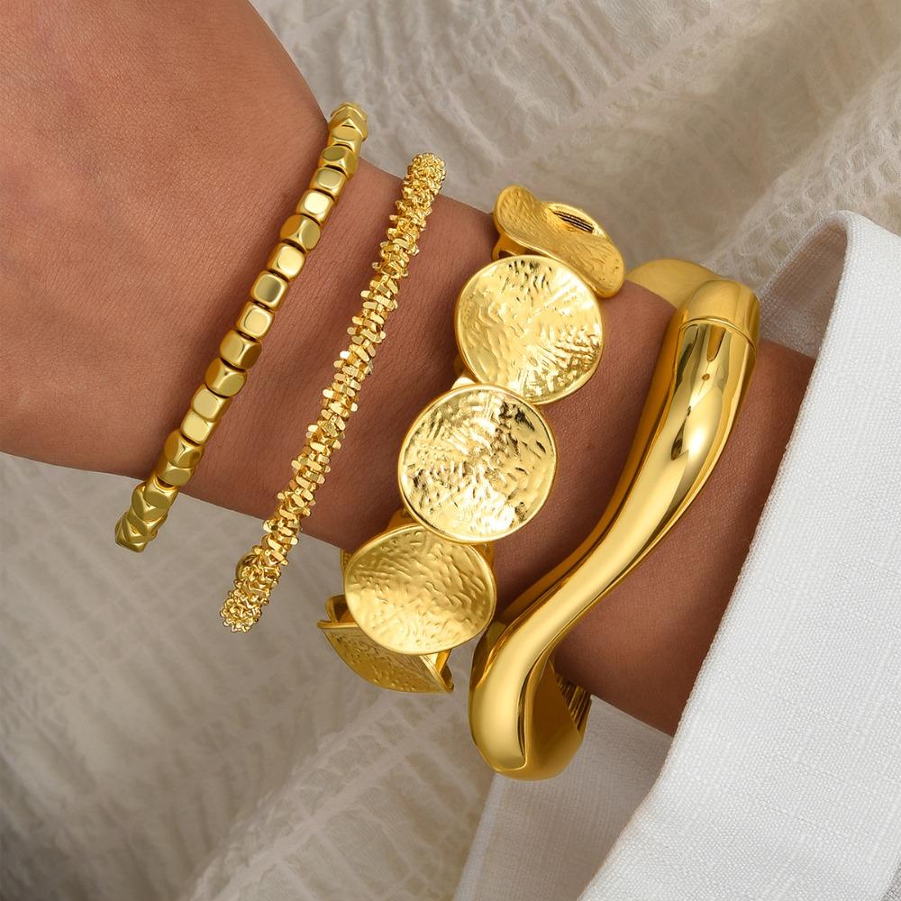 

Metal Bead Cuff Bracelets Delicate Women s Hand Bracelet for 4Pcs/Set Gift золотой