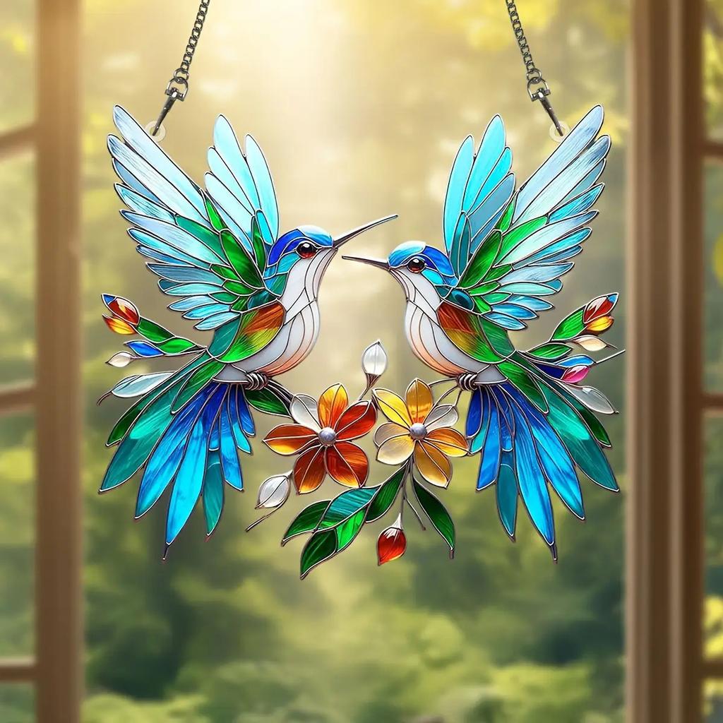 20cm Acrylic 2D Flat Colorful Hummingbird Hanging Pendant Wind Chime Suncatcher Home Window Ornament Garden Decor Car Decoration