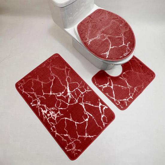 3Pcs/Set Non-slip Toilet Carpet Quick Dry Polyester Marble Toilet Lid Cover Bathroom Rug for Home