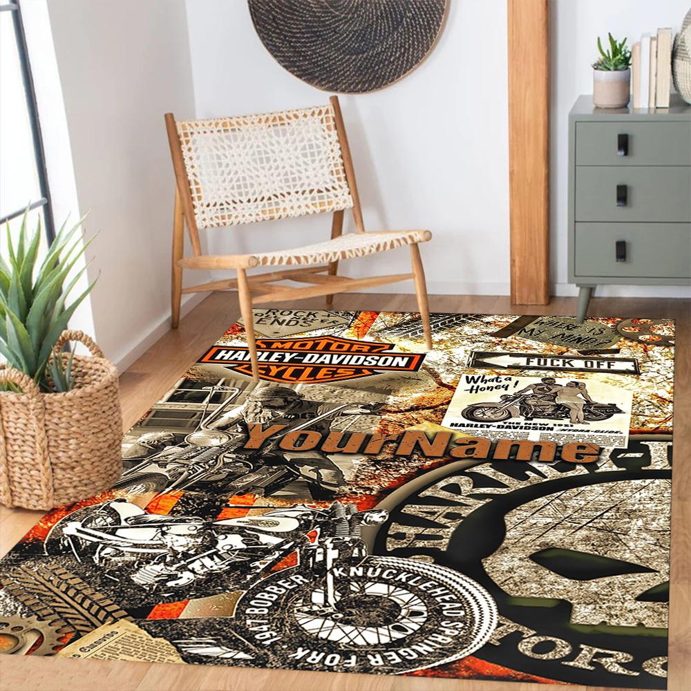 Harley-davidson Motorcycles Personalized Text Area Rug Perfect for Kitchen Dormitory Playrooms Hallway Anti-slip Rug Decorate Offices