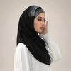 2Pcs Set Muslim Women Solid Inner Scarf Turban Cap And Instant Hijab Diamond Crystal Hemp Islamic Malaysia Undercap Ladies Cap