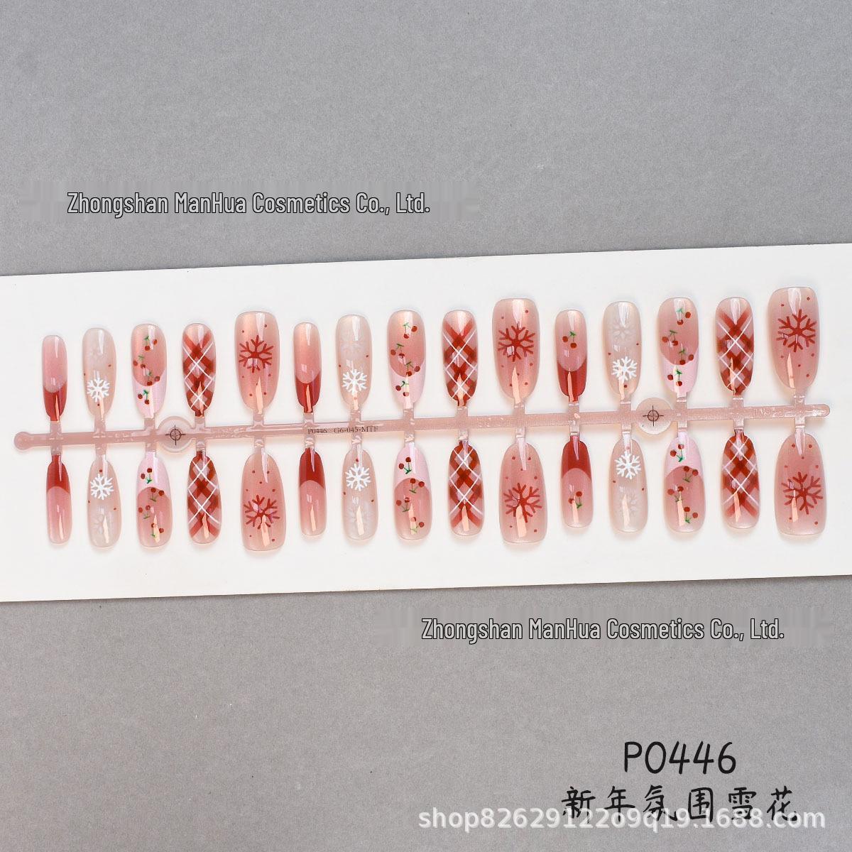 Festive Red Snowflake & Snowman Cat Eye Nail Art Stickers - 30 Medium-Length Wearable Pieces