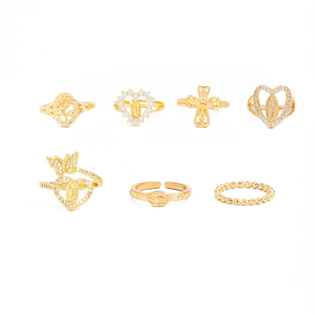 Ingemark 7Pcs/set Sweet Romantic Rhinestone Heart Rings Women Exquisite Metal Butterfly Chic Open Knuckle2026 New Charm Jewelry