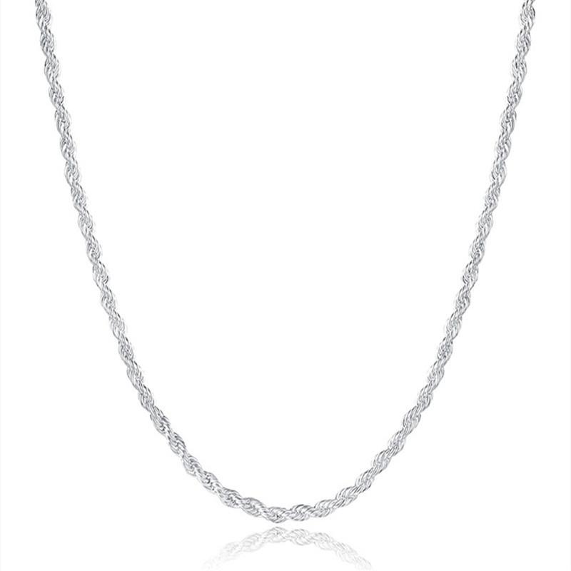 925 Sterling Silver 2 mm 16/18/20/22/24/26/28/30 tum Twist Rope Chain Halsband för Kvinna Män Mode Smycken Present