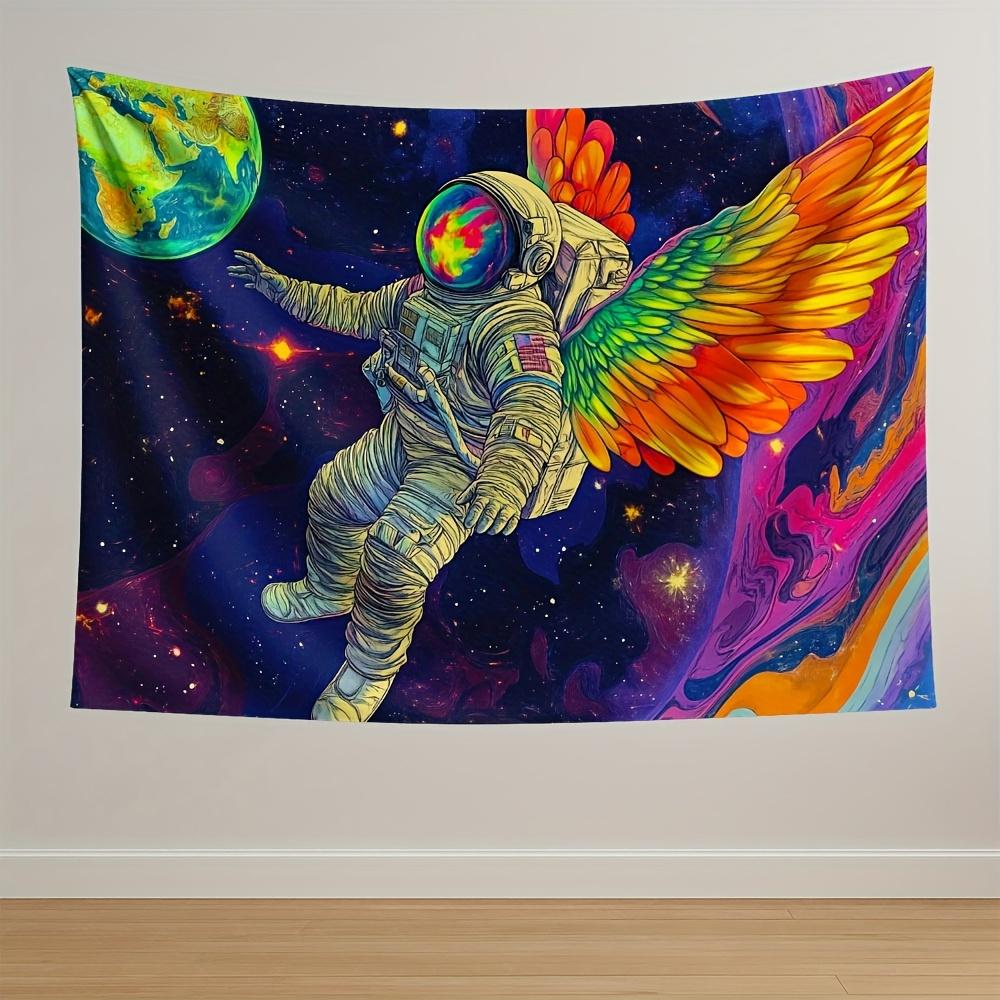 Cosmic Astronaut Tapestry Vibrant Wings Earth Galaxy Scenes with Stars and Nebulae for SpaceThemed Home Decor Wall Art 74x94cm(29x37in)