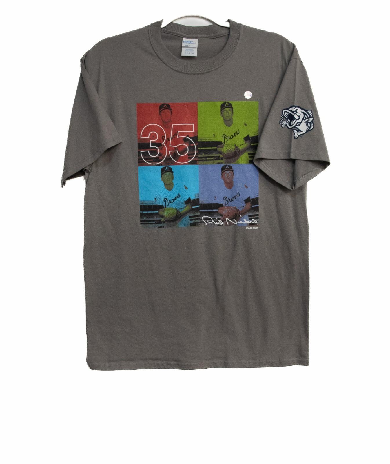 Port Company Men Gray TShirt Graphic Braves 35 Phil Niekro Crew Short Sleeve M S
